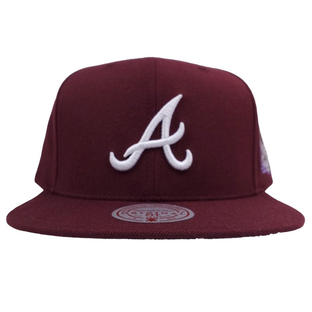 Atlanta Braves Mitchell & Ness MLB Snapback Hat Cap 3D Logo Side Logo Maroon NWT
